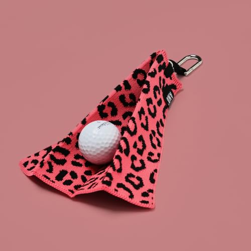 Image of ANDGOLF Pleats Ball Towel, Funky Golf Towel, I Use This Towel to Wash My Ball, Golf Gifts - Golf Accessories, Embroidered Golf Towels for Bags with Clip, Colorful (Pink Leopard)