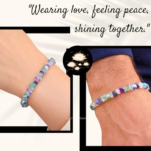 Image of Certified Multi Fluorite Bracelet for Women Men with Healing Crystal and Reiki Stone - Beautiful Gemstone Beaded Bracelet for Balance, Harmony & Positive Energy (Chips Stone Beads)
