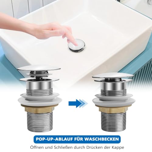 Bonde Lavabo Pop-up sans Trop-Plein Chrome Poli Laiton, Trou 4,1-4,8 cm – vue 4