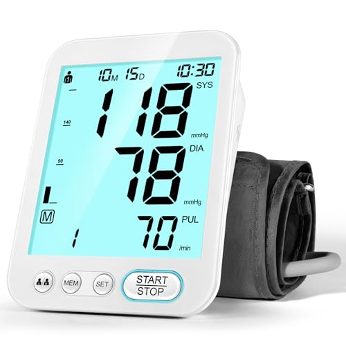 Blood Pressure Monitor Upper Arm BP Machine for Home Use Accurate Large Adjustable 8.7\"-16.5\" Cuff LCD Backlit Display with Carrying Bag, White