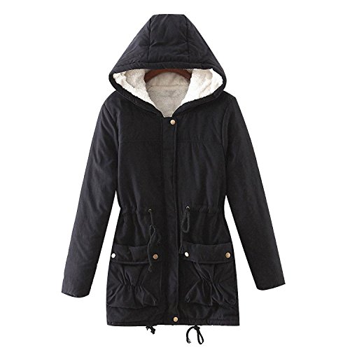 Aro Lora Women's Faux Lamb Wool Hooded Coat Parka Cotton Outwear Jacket Warm Winter with Pockets US Large Black