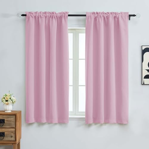 Image of Pink Blackout Curtains for Girls Room 63 Inch Length 2 Panels, Protect Privacy Thermal Insulated Solid Curtains for Living Room, Rod Pocket Window Treatment Blackout Drapes, 2x40Wx63L