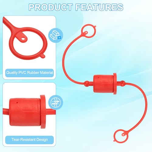 Image of PATIKIL 1 inch ISO-A Hydraulic Coupler Male Dust Cap and Female Plug Cover, Set of 1 Rubber Quick Disconnects Port Plug Cover Fittings Red Cap with Retention Ring