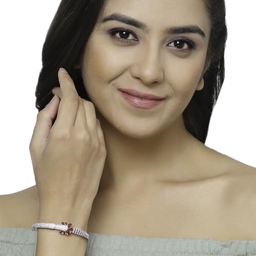 Image of ZENEME Rhodium-Plated Square Shaped American Diamond Studded Kada Bracelet For Girls and Women