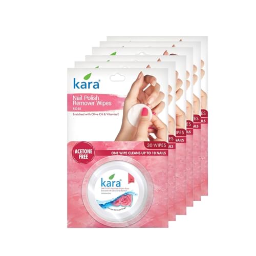 Kara Nail Polish Remover Wipes Rose – 30 Pulls (Pack of 6)| Travel-Friendly | Enriched with Olive Oil & Vitamin E | Acetone Free | One Wipe Cleans 10 Nails
