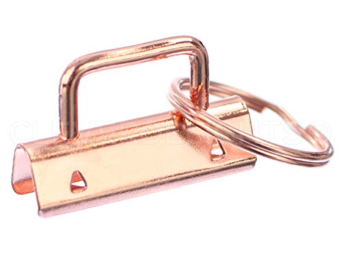 50 Sets - CleverDelights 1.5" Key Fob Hardware Set with Key Rings - Rose Gold Color - 1 1/2 Inch Lanyards Key Chains