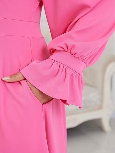 Image of Baczoe Plus Size Long Sleeve Church Dress for Curvy Women | Maxi Length, Elegant Formal Style, Flowy A-Line Shape, Two Side Pockets