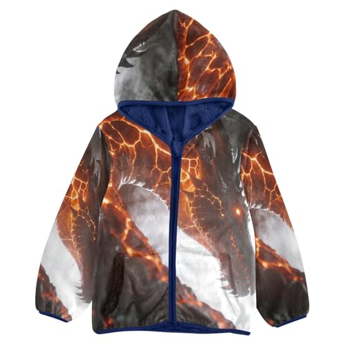 Fiery Dragon with Glowing Veins Toddler Fleece Jacket Girl Boys Hooded Fleece Jacket Coat Warm Outwear Zip-up 3-10T