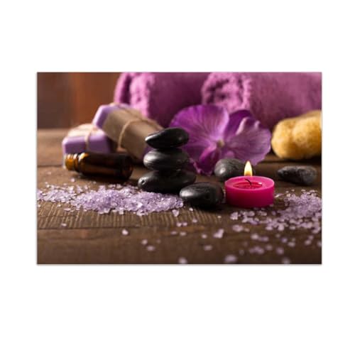 Tableau à l'huile pour maison et salon style Zen avec fleurs et bougies relaxantes