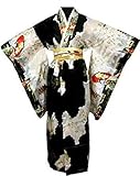 LV International Trade,Adult Satin Kimono Robe - Black Multi-Colored, One Size