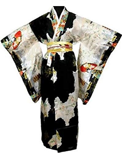 LV International Trade,Adult Satin Kimono Robe - Black Multi-Colored, One Size