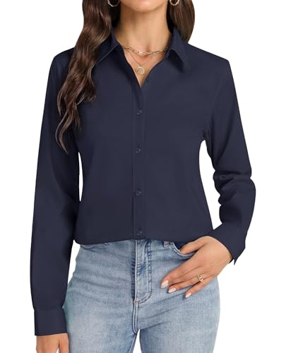Image of J.VER Button Down Shirts for Women Stretch Collared Long Sleeve Dress Shirt | Business Casual, for Work Office, Meetings, Dinner, Dates, Travel, Leisure, Elegant, Workout, Social Gathering, Commute