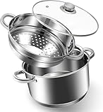 KroWallu 4 QT Stainless Steel Cookware Set, 3-Piece Multipurpose Stock Pot with Steamer Pot and Tempered Glass Lid, Stainless Steel Handle, Work with Gas Electric Induction Stove