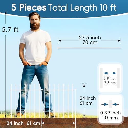 Thealyn Metal Garden Fence 24\" W x 24\" H (5 Panels, Total 10 ft), Decorative Border Folding Fence, Landscape Fencing for Flower Bed, Yard, Animal Barrier - Thumbnail 5
