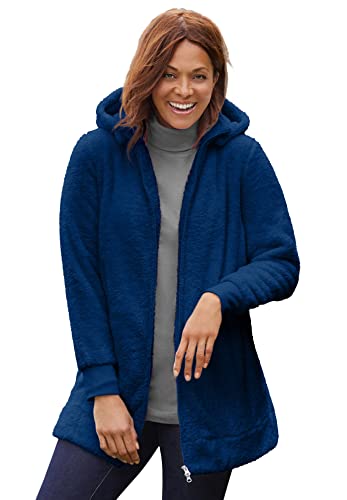 Woman Within Plus Size Fleece Hooded Jacket Long Oversized Zip-Up Fuzzy Hoodie