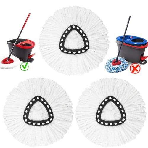 3 Pack White Spin Mop Replacement Heads, Mop Head Replacement 100% Microfiber, Deep Cleaning, Spin Mop Refill Replacement Head Compatible with 1-Tank System