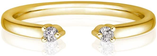 Round Cut White Diamond Open Matching Wedding Band for Women, 14K Gold Finish Ladies Diamond Minimal Two Stone Matching Band