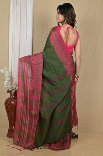 Image of eC ESHA'S COLLECTION Women's Cotton Blend Begumpuri Handloom Saree With Unstitched Running Blouse Piece