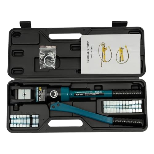 RjcdOPL YQK-300 - Herramienta de prensado hidráulica profesional (120 KN, con 11 pares de matrices, 16-300 mm², para tubos de aluminio, plástico, PEX