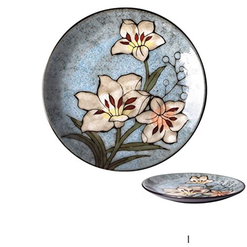 HJUGHPN Keramik Speiseteller mit Blumenmuster