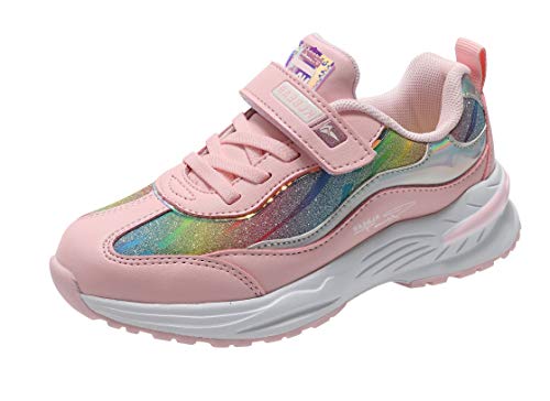 kulebear Kids Sneakers Breathable Running Tennis Shoes Walking Sport Casual Twinkle Glitter Shoes for Girls LightPink 4 Big Kid
