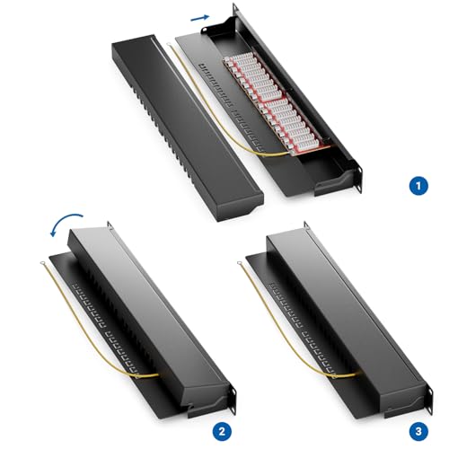 deleyCON CAT 6a Patch Panel Krosownica 16 Portów - Desktop 19 Calowy Rack Montaż Serwerowy RJ45 Ekranowany - TIA568A TIA568B - Czarny