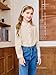 Haloumoning Girls Puff Long Sleeve Shirts Cute Casual Peter Pan Collar Blouse Ruffle Button Down Chiffon Tops 7-14 Years, Beige, 9-10 Years