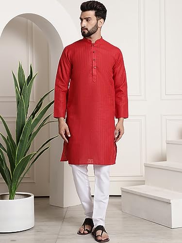 Image of SOJANYA (Since 1958 Men's Cotton Blend Checked Kurta and Churidar Pyjama Set