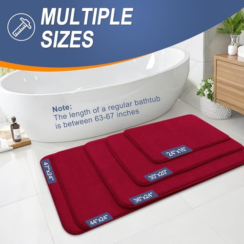 Image of OLANLY Thick Memory Foam Bath Mats Rugs 30x20, Extra Soft Absorbent Bathroom Rug, Quick Dry Bath Mat, Non-Slip, Machine Washable Carpet for Bathroom, Tub and Shower, Home Decor Accessories, Red