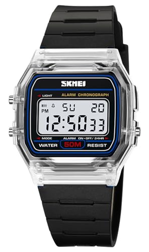 Gosasa Unisex Digital Watch Women Men Multifunction Outdoor Sport Watches Casual Silicone Strap Stopwatch Alarm Countdown Dual Time 50M (Black)2