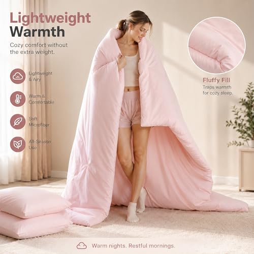 Image of weigelia Pink Comforter Sets King Size Comforter Set 3 Piece Soft Microfiber Comforters Set for Women and Girls Blush Lightweight Alternative Comforter for All Season (1 Comforter, 2 Pillowcases)