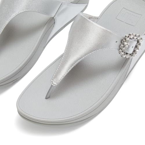 Image of FitFlop Womens LULU Crystal Buckle Toe-Post Sandals with Microwobbleboard Technology, Microfiber Toe Post, Slip Resistant Rubber Outsole, Cushioned Arch Support for All Day Comfort