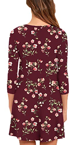 Image of VIISHOW Womens Round Neck 3 /4 Sleeves A-line Casual Tshirt Dress with Pocket