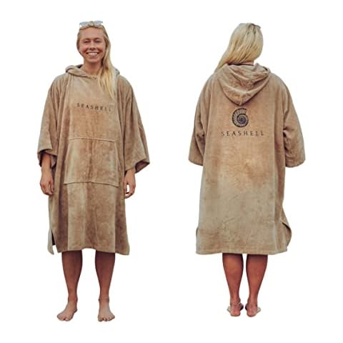 Seashell Towelling Robe - Hooded Poncho Towel Changing Robe - Organic Cotton (340gsm) Mid Sleeve - Swimming - Water - Sports Cover