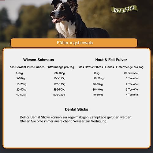 Bellfor Futterset für Dobermann – Getreidefreies Trockenfutter mit Huhn 4 kg, Dental Sticks 100 g & Ergänzungsfuttermittel Shiimun Skin Pulver 50 g