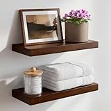 Homeforia Rustic Farmhouse - Estantes flotantes de madera de baño para montar en la pared, color nogal americano