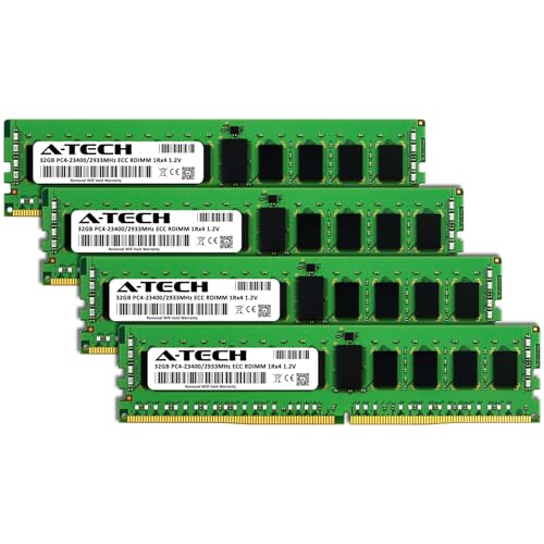 Image of A-Tech 128GB Kit (4x32GB) DDR4 2933MHz PC4-23400 ECC RDIMM 1Rx4 Single Rank 1.2V ECC Registered DIMM 288-Pin Server & Workstation RAM Memory Upgrade Modules (A-Tech Enterprise Series)