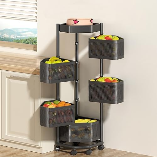 5/6 Tier Rolling Utility Cart with Wheels, Mobile Multi-Functional Kitchen Shelves, Durable Storage Trolley for Living Room, Bathroom & More