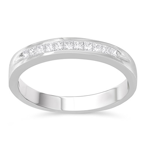 Original Classics .925 Sterling Silver 1/5 Cttw Princess-Cut Diamond Channel-Set Half-Eternity Wedding or Anniversary Band Ring (H-I Color, I1-I2 Clarity) - Size 7