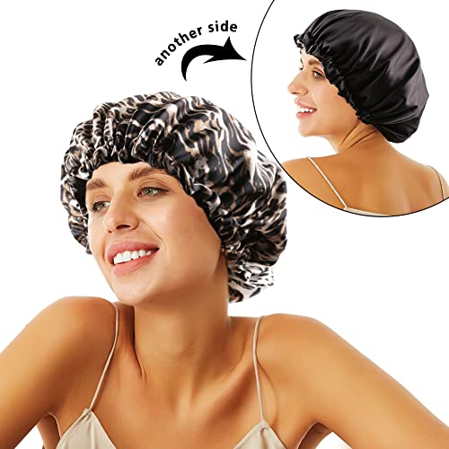 Image of Stain Bonnet Silk Sleep Cap Adjustable Satin Cap for Night Sleeping Hair Bonnet Reversible Double Layer