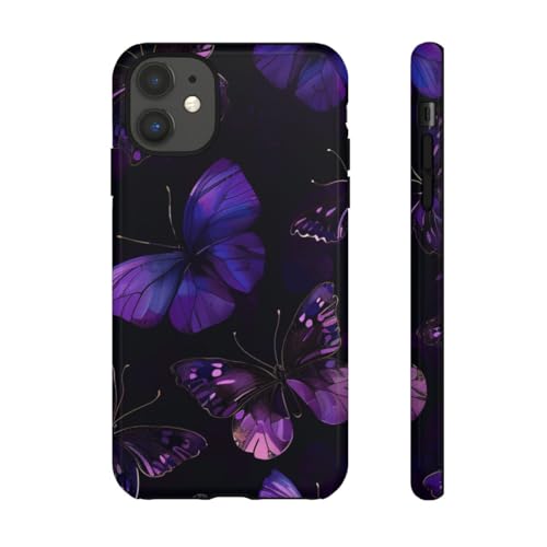 Coque papillon violet rigide brillante pour iPhone 11 protectrice