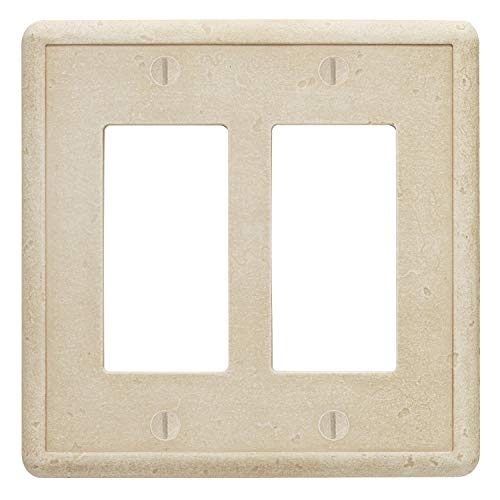 Questech Décor Double Rocker Light Switch Cover, 2-Gang Electrical Wall Plate, Double Switch Decorator Standard Size Gfci Receptacle Cover, Decorative Wall Plate Tumbled Texture, Travertine #TOP10
