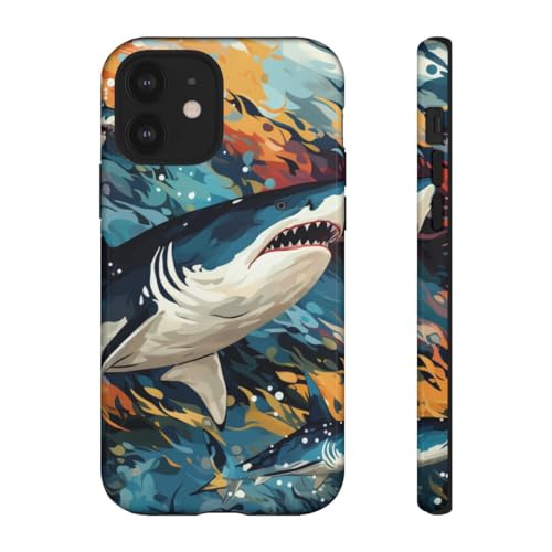Coque rigide iPhone 12 requin abstrait - Vagues océan protection chic
