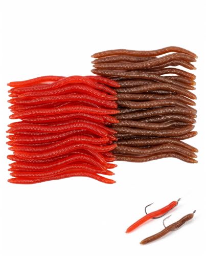 BTACGWP 40 Vers de Terre Artificiels, Appât Pêche Leurre Souple Réaliste en Silicone (2 Couleurs x 20), Faux Vers Élastiques pour Pêche à la Truite et Jouet Farce