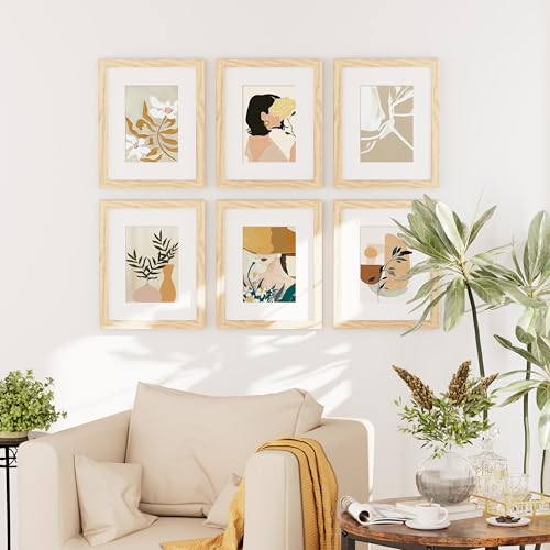 decorUhome 8x10 Picture Frame Set of 10, Display Photos 5x7 with Mat or 8x10 Unmatted for Picture Frames Collage Wall Decor, Natural