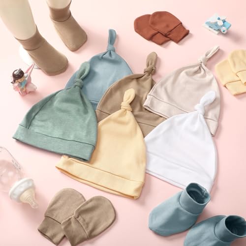 Image of Toulite 10 Set Newborn Baby Socks Hat and Mittens Soft Ankle Sock Newborn Beanie Mitten for Boys Girls 0-6 Month Infant