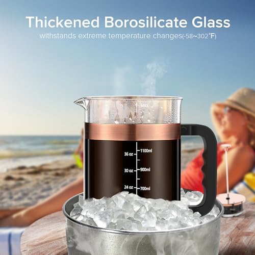 QUQIYSO French Press Coffee Maker 51oz, Large French Press, Thickened Glass - 1