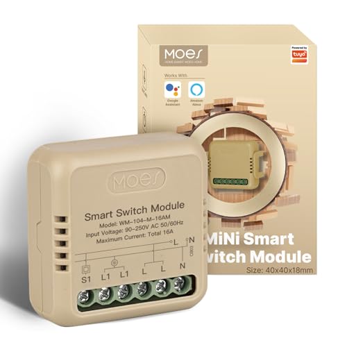 MOES Interruttore della luce Wi-Fi da incasso con misurazione della corrente, MINI interruttore smart modulo relè, compatibile con Smart Life Tuya App, Alexa e Google Home, conduttore neutro richiesto