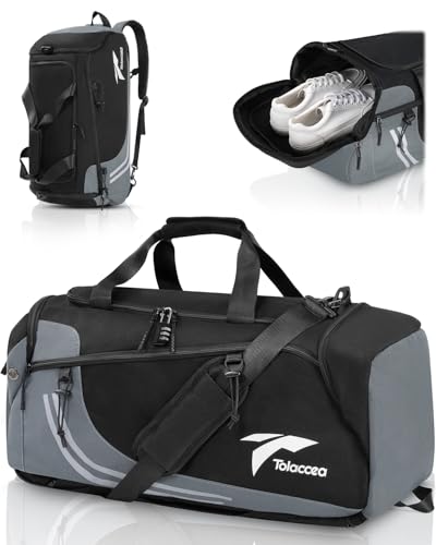 Tolaccea Sporttasche Herren Rucksackfunktion Groß 45L Sportrucksack mit Schuhfach Nassfach, Reisetasche Damen für Fitnessstudio Sauna Fussball Schwimmen Gym（Grau）
