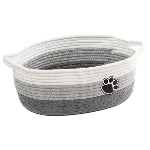 Image of Dog toy basket, used for organizing rope storage, with handle, cute cotton parenting gift dog toy box storage box (Gray and white)